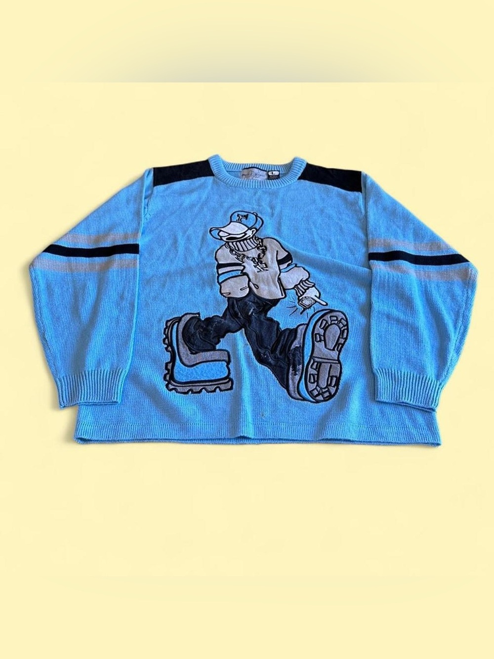Vintage Paco Jeans Sweater Blue Graphic Hip Hop Streetwear Cartoon Knit Men’s L